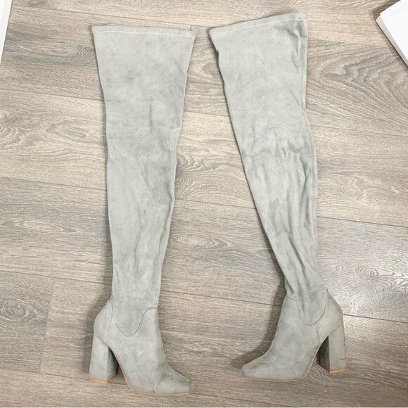 Cape Robbin Women's Suede Thigh High Boots Over the Knee Faux Block Heel Grey - Picture 3 of 12